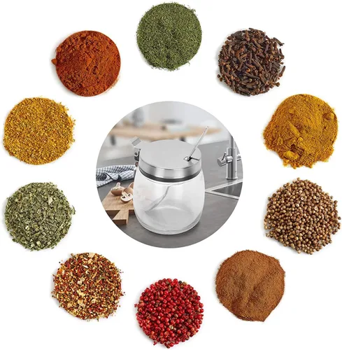 Miniatura 3 de only fire - Frasco para condimentos, recipiente para especias con tapas, cucharas de servir de acero inoxidable, estante base y etiquetas - botellas