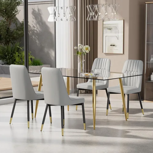 Miniatura 18 de Juego de mesa de comedor moderno de 51 pulgadas para 4, juego de sillas de mesa de cocina de vidrio para 4, mesa de cocina rectangular con 4 sillas