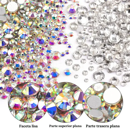 Miniatura 3 de Dos paquetes de diamantes de imitación de parte trasera plana, 4520 piezas, diamantes de imitación coloridos para uñas, multicolor + AB + gemas