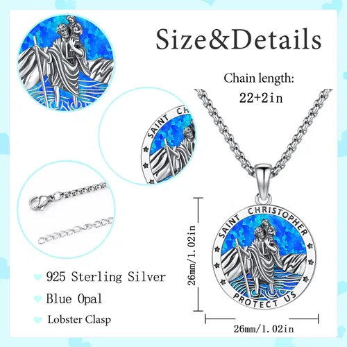 Miniatura 295 de Odinstone Collar de plata de ley 925 con medalla de San Miguel/San Cristóbal/San Benito/Crucifijo de Jesús/San Uriel/Arcángel Rafael para hombres