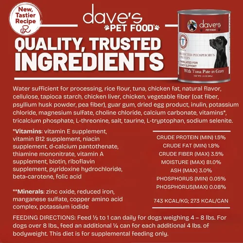 Miniatura 6 de Dave's Pet Food Kidney Care - Alimento para perros (paté de atún), nueva receta. Alimento húmedo renal para perros, bajo en fósforo, soporte renal