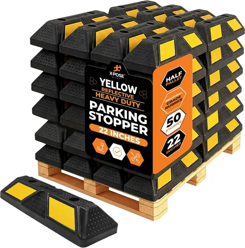 Miniatura 48 de Xpose Safety Tope de goma resistente de 22 pulgadas para estacionamiento, paquete de 2 bloques de ruedas para garaje, entrada o rampa, tope