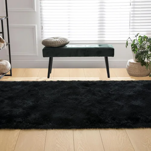 Miniatura 7 de Tepook Alfombras Suaves Corredoras para Dormitorio de 2x6 pies con Respaldo de Goma, Alfombras Negras Esponjosas para Sala de Estar, Alfombra