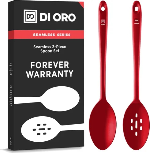 Miniatura 15 de DI ORO - Cucharas de silicona para cocinar, cucharas de cocina grandes para mezclar, servir y agitar, utensilios antiadherentes resistentes al calor