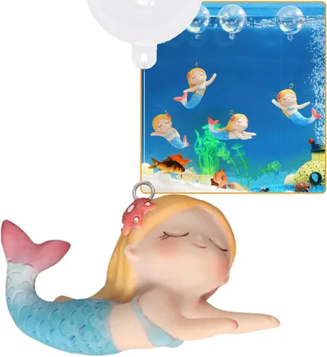 Decoración flotante de pecera de sirena, decoraciones de acuario de dibujos animados para mascotas acuáticas para jugar adornos de acuario de resina