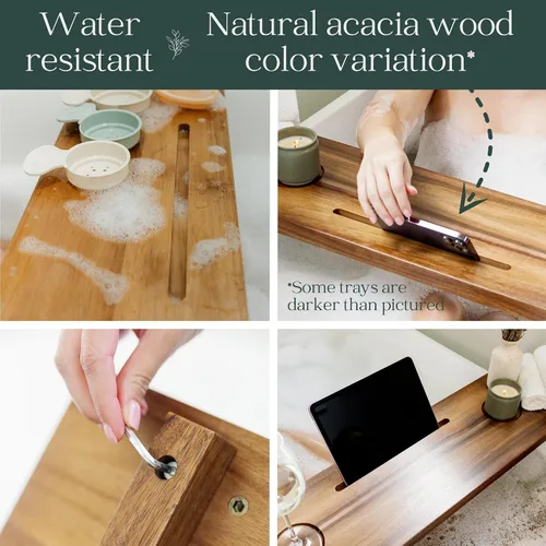 Miniatura 5 de Bandeja de bañera Nature Shed prémium para bañeras estándar bandeja de baño de lujo de acacia sólida de 29 pulgadas para bañera organizador