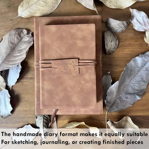 Miniatura 6 de tumuarta Cuaderno de bocetos de papel de acuarela con borde irregular, cuaderno de cuero vintage 100% algodón, 140 libras, 300 GSM, diario hecho a