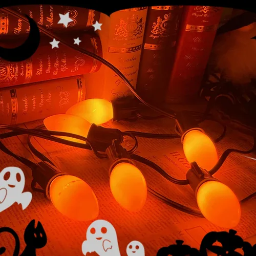 Miniatura 4 de Abeja Paquete de 25 Bombillas de Repuesto C9 para Halloween, Luces de Navidad de Cerámica Naranja para Halloween Patio Exterior Interior Luces