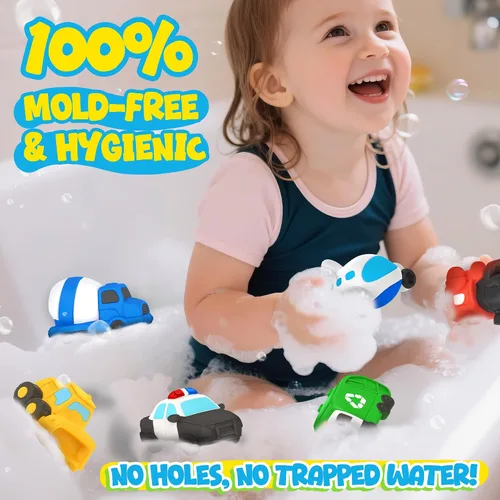Miniatura 6 de Zippytots 6 juguetes de baño flotantes para vehículos, sin moho, juguetes de bañera para niños de 12 meses, juguetes de bañera sin agujeros