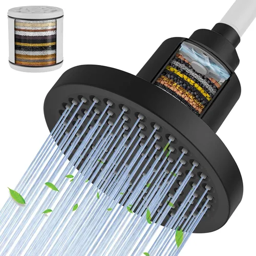 BESy Filtro de ducha de alto rendimiento con filtro de ducha filtrado, suavizador de agua con agua dura que mejora la condición de tu piel y Negro