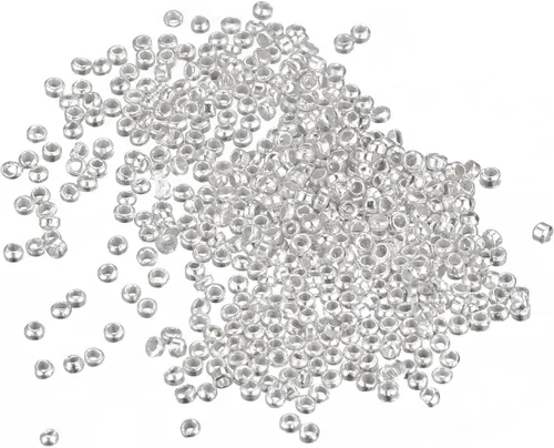 Miniatura 27 de uxcell 1000 cuentas redondas de engarzado, cuentas espaciadoras de extremo de crimpado de 0.079 pulgadas, pequeños topes para hacer pulseras y Oro