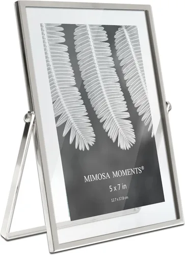 Miniatura 2 de Marco flotante de metal para fotografías Double Glass Tabletop Display, Modern Minimalist Photo Frame for Home & Office Decor, 5x7 Photo Frame