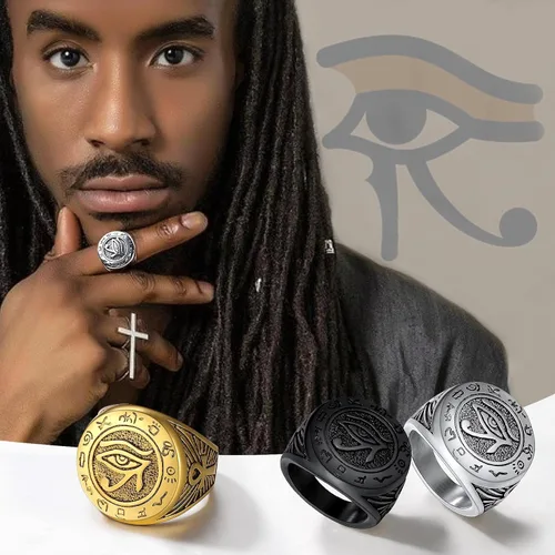 Miniatura 4 de U7 Jewelry Ankh Rings Ancient Egyptian Eye of Ra Horus Ring Stainless SteelGold PlatedBlack Color Egypt Symbol Rings for Men Women
