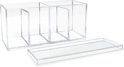 Miniatura 2 de Isaac Jacobs Organizador de acrílico transparente de 4 compartimentos con tapa (9 pulgadas de largo x 3 pulgadas de ancho x 4 pulgadas de alto)