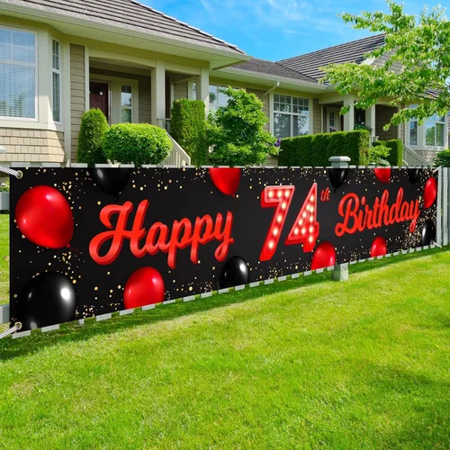 Miniatura 70 de Cartel de feliz cumpleaños número 10 color rojo y negro, globos para decoración temática para patio, jardín, niñas, mujeres, princesas, decoraciones