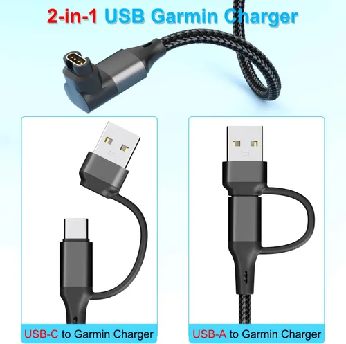 Miniatura 2 de Paquete de 2 cables de carga 2 en 1 para reloj Garmin de 3.3 pies, cable de carga USB con tipo C para Fenix 8 7 7X 6 Pro, Forerunner 970 965 570 265