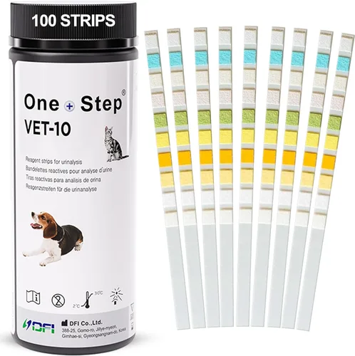 Miniatura 8 de One Step Tiras de prueba de orina para mascotas, tiras de prueba de análisis de orina de 5 x 10 parámetros, tiras de prueba de pH de orina