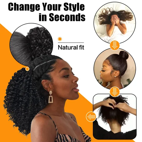 Miniatura 5 de PEACOCO Cola de caballo afro rizada con cordón para mujeres negras, extensiones de cola de caballo afro de 6 pulgadas, cabello sintético