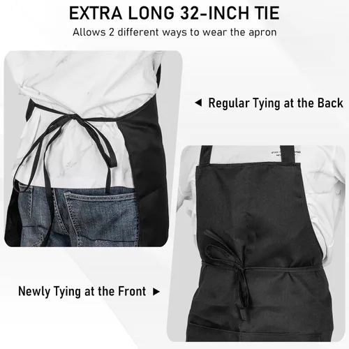 Miniatura 5 de Paquete de 12 delantales con peto, delantales unisex de cocina de restaurante para mujeres con 2 bolsillos, delantales de chef para cocinar