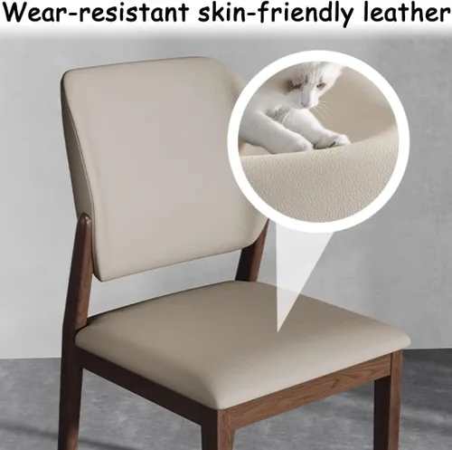Miniatura 4 de YVYKFZD Wooden Dining Chairs Set, Leather Dining Room Chair, Upholstered Kitchen Chairs with Curved Backrest, Armless Living Room Chair, for Bedroom