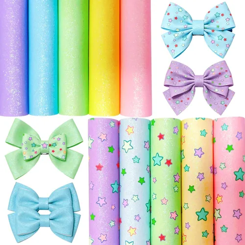 Miniatura 11 de Sábanas de piel sintética con estampado de copos de nieve de Navidad, 8 x 12 pulgadas, tela brillante con purpurina fina para lazos, manualidades