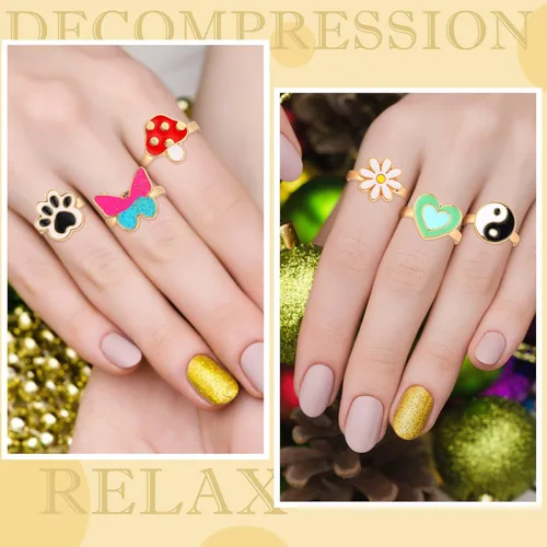 Miniatura 4 de Juego de 9 anillos giratorios giratorios para ansiedad, anillos giratorios para ansiedad, apilables, giratorios, calmantes, ajustables para mujeres