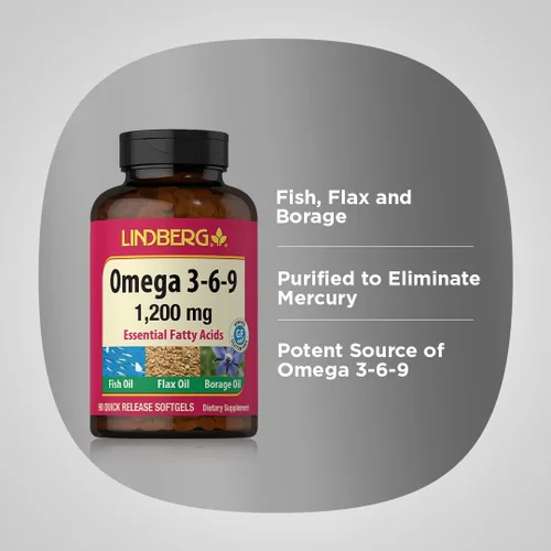 Miniatura 4 de Lindberg Suplemento Omega 3 6 9 1200 mg 90 cápsulas blandas de liberación rápida con aceite de pescado, lino y borraja Ácidos grasos
