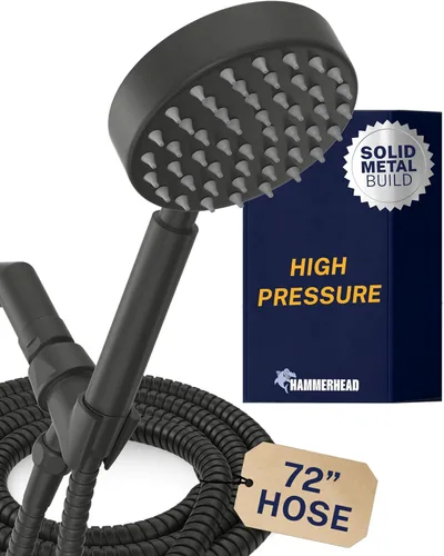 Miniatura 8 de HammerHead Showers® Cabezal de ducha de mano de metal sólido con manguera y soporte de latón, cromado, cabezales de ducha de alta presión de 2.5 GPM