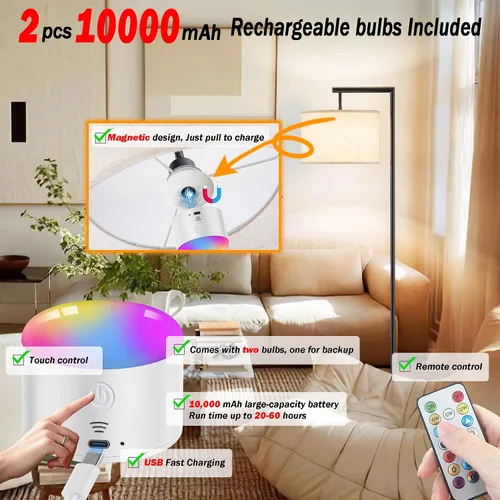Miniatura 4 de Lámpara de pie inalámbrica regulable que funciona con pilas con control remoto Lámpara de pie de arco con cabeza ajustable para dormitorio y sala