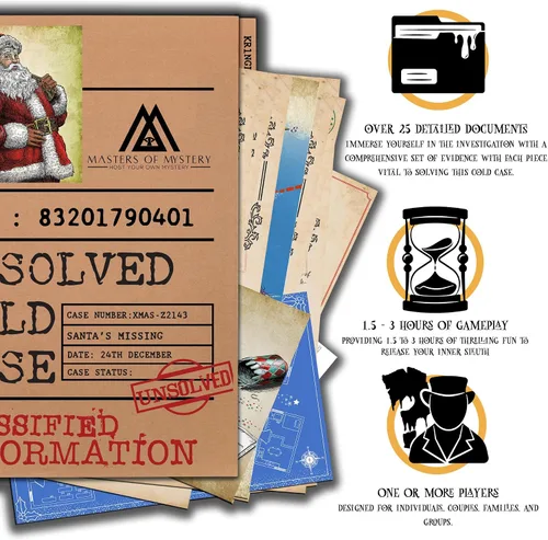 Miniatura 3 de Masters of Mystery Unsolved Christmas Cold Case File Game – ¿Dónde está Santa? – Juego de investigación criminal de detective navideño para adultos