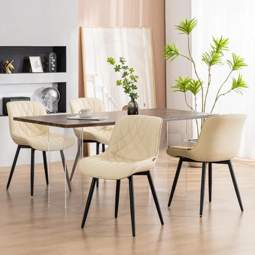 Miniatura 3 de YOUNUOKE Juego de 2 Sillas de Comedor de Mediados de Siglo Modernas Silla de Cocina Cómodas Sillas Tapizadas de Cuero Sintético Sillas de Cena