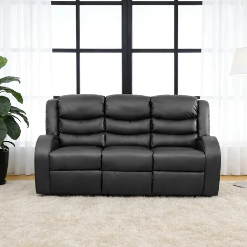 Miniatura 12 de Juego de sofá reclinable de 3 piezas, juego de muebles de sala de estar, sofá reclinable seccional de cuero, sofá reclinable manual, cómodo asiento