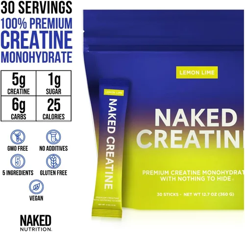 Miniatura 3 de NAKED Sobres de Creatina Monohidrato de Limón Lima Micronizada Pura, Vegano, Sin OGM, Sin Gluten, Sin Soja. Ayuda a las Ganancias de Fuerza, Sin