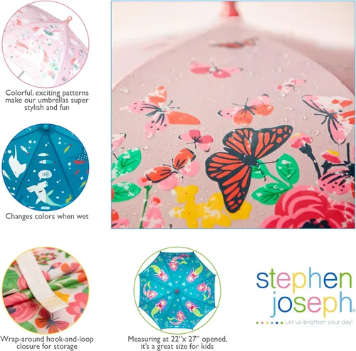Miniatura 7 de Stephen Joseph Kids' Color Changing Wet Dry Umbrella, Water reacting, Pinch Free Umbrellas for Rain Children's Umbrella, BUTTERFLY, 23"X29