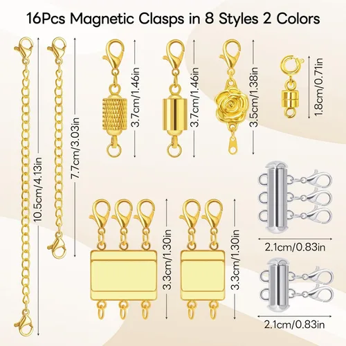 Miniatura 6 de 16 cierres magnéticos de joyería y collar con cierre de capas, extensores de collar de oro y plata, múltiples tamaños y estilos, extensores