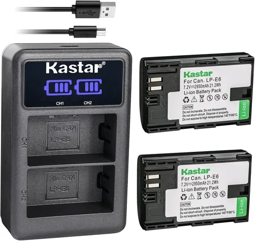 Miniatura 5 de Kastar LP-E6 LED2 Cargador de batería USB compatible con Canon EOS 60D, EOS 60Da, EOS 70D, EOS 80D, EOS R, EOS Ra, EOS R5, EOS R5 C, EOS R6, EOS R6