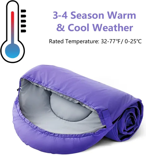 Miniatura 4 de Sacos de Dormir para Adultos, Niños y Niñas - Saco de Dormir Ligero Impermeable para Clima Cálido y Frío con Mochila Compacta, Ideal para 3-4