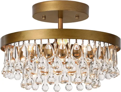 Miniatura 2 de SEOL - Lámparas de techo antiguas de oro con cristal, redondas, grandes, colgantes, lámpara de techo para comedor, recámara, sala de estar, 3 luces