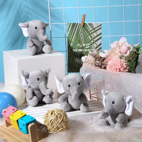 Miniatura 7 de Skylety 4 piezas de animales de peluche pequeños y lindos elefantes, animales del bosque suaves para baby shower, niños y niñas, revelación