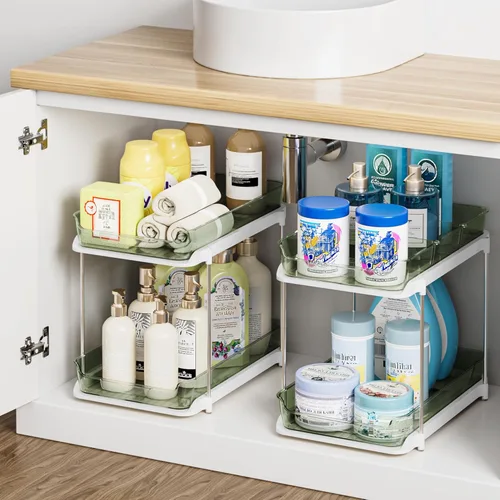 Miniatura 13 de Delamu - Organizadores y almacenamiento de 2 niveles para debajo del fregadero del baño, multiuso, apilables, organización de cocina y despensa