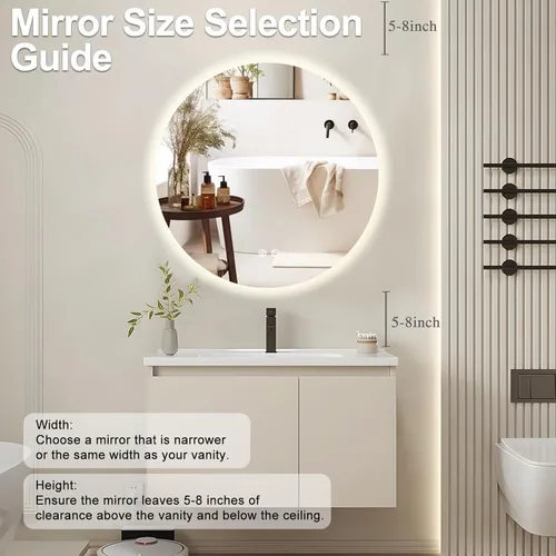 Miniatura 6 de Espejo de baño LED redondo de 24 pulgadas, retroiluminado, antiniebla, 3 colores, luz regulable, montado en la pared, espejo de tocador de baño