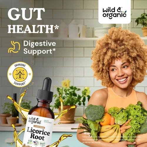 Miniatura 2 de Wild & Organic Tintura de Regaliz - Apoyo Digestivo - Gotas de Extracto de Raíz de Regaliz Puro - Glycyrrhiza Glabra - Suplemento Vegano, Sin Azúcar