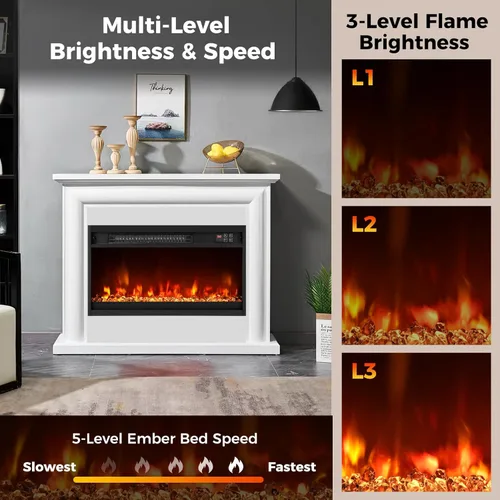 Miniatura 4 de SIMOE - Chimenea eléctrica de 23 pulgadas, chimenea empotrada de 1500 W con llama multicolor y cama de brasas de cristal, temporizador de 9 horas