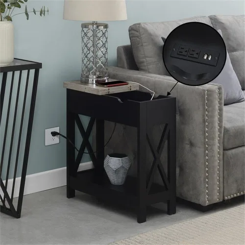Miniatura 6 de Convenience Concepts Oxford - Mesa auxiliar abatible con estación de carga de 23.75 pulgadas, moderna mesa de sala de estar con puertos USB y tomas