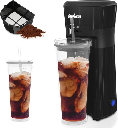 SUNVIVI Cafetera de Café Helado de 20 Oz para Café Molido, Preparador de Té Frío con Filtro de Café Reutilizable y Jarra Aislada, Máquina de Una