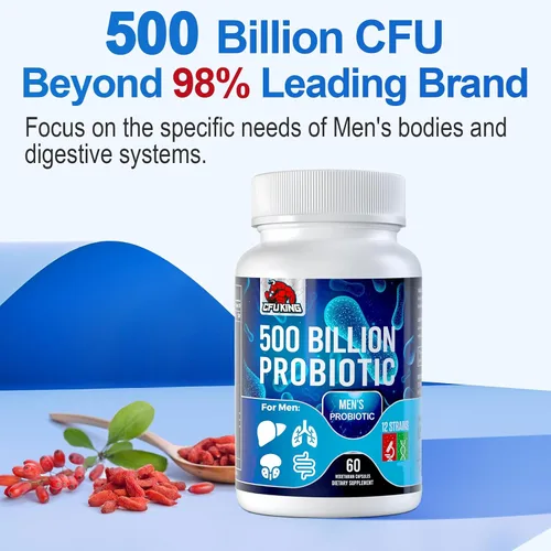 Miniatura 6 de Probióticos para hombres, 500 mil millones de UFC y 12 probióticos para hombre para la salud digestiva + 4 fibras prebióticas orgánicas