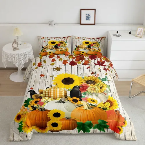Miniatura 45 de Juego de edredón de calabaza de otoño tamaño individual para niños y niñas, juego de ropa de cama para niños, mujeres y hombres, ultra suave