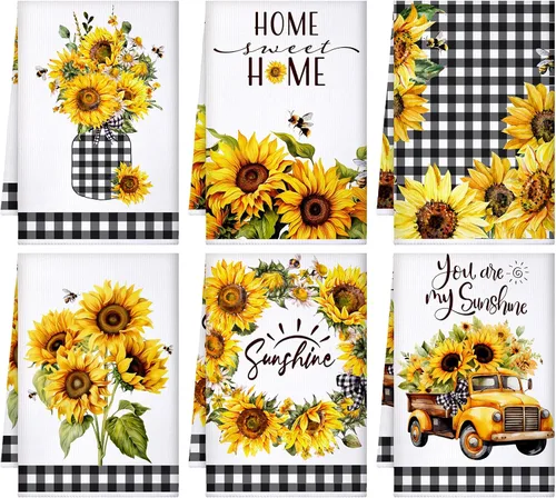 Miniatura 13 de Geyoga 6 toallas de cocina florales de primavera, flamenco, toallas de mano, girasol, margarita, flores silvestres, paños de té para primavera