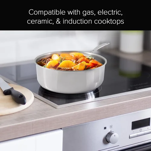 Miniatura 3 de Nuwave Cacerola comercial de acero inoxidable de 1.5 cuartos de galón con tapa ventilada, construcción de tres capas, acero inoxidable 18/10 prémium