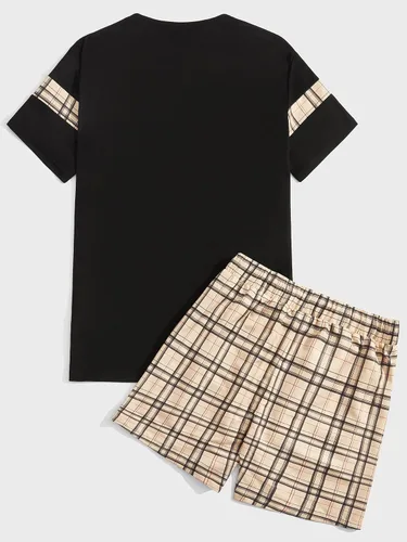 Miniatura 2 de GORGLITTER Conjunto deportivo casual de manga corta con estampado a cuadros para hombre